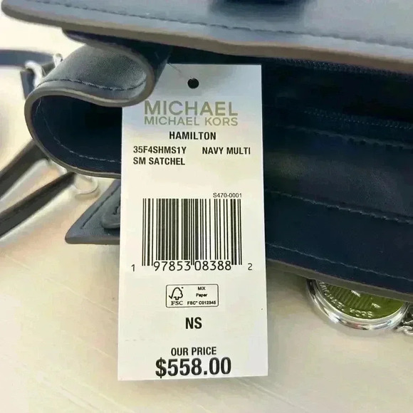 Michael Kors Purse Hamilton Satchel Crossbody Navy Multi - Picture 7 of 9